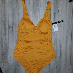 Jantzen yellow/marigold Women's peekaboo cutout one piece swimsuit Sz 12